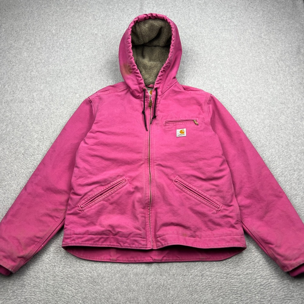Carhartt WJ141 Jacket Womens Medium Pink Sandstone Sierra Sherpa Lined Hood Coat